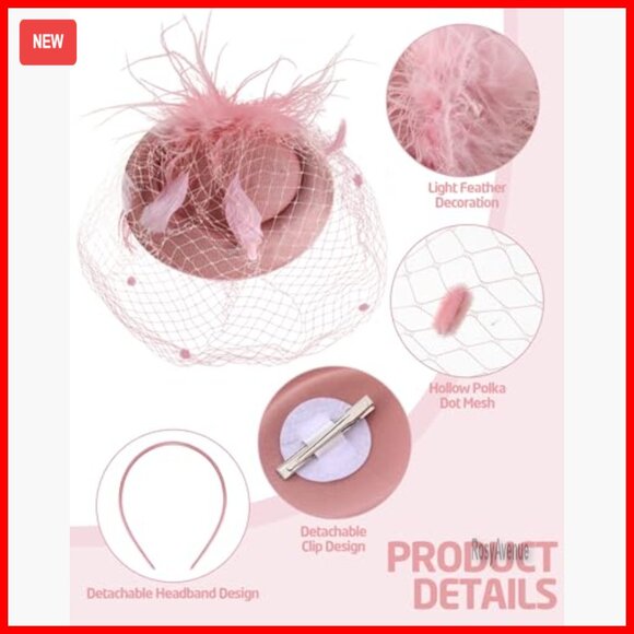 6 Pack Fascinator Hats Derby Style Mesh Feather Hair Clip Wedding Party main image 4